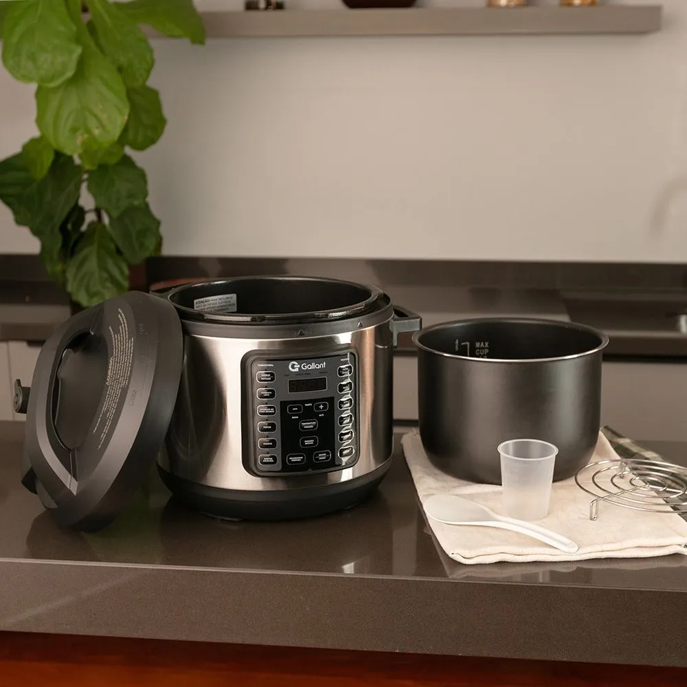 Panela de Pressão Elétrica Digital Gallant 6L GPP06 15 Funções Clique E Pronto Inox 1000W